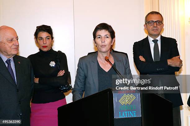 Members of the Jury Pierre Berge, Cecile Guilbert, Winner of the Prize Christine Angot for her book 'Un amour impossible' and Member of the Jury...