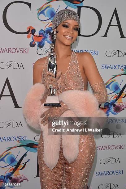 Fashion Icon award recipient Rihanna attends the winners walk during the 2014 CFDA fashion awards at Alice Tully Hall, Lincoln Center on June 2, 2014...