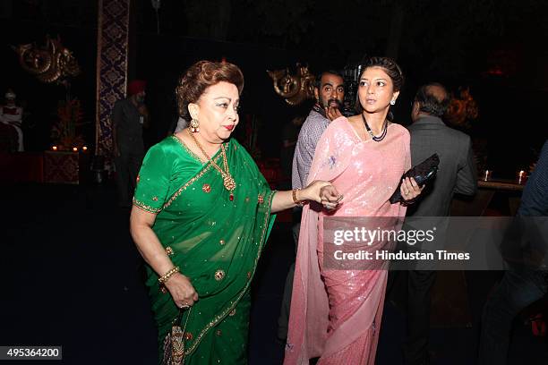 Madhavi Raje Scindia, mother of Congress leader Jyotiraditya Madhavrao Scindia during the wedding reception of MP and Congress spokesperson Abhishek...