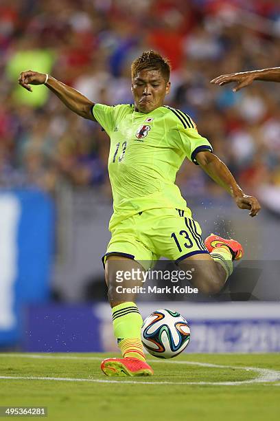 Yoshito Okubo of Japan shoots at goal during the International Friendly Match between Japan and Costa Rica at Raymond James Stadium on June 2, 2014...