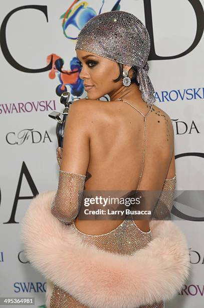 Fashion Icon award recipient Rihanna attends the winners walk during the 2014 CFDA fashion awards at Alice Tully Hall, Lincoln Center on June 2, 2014...