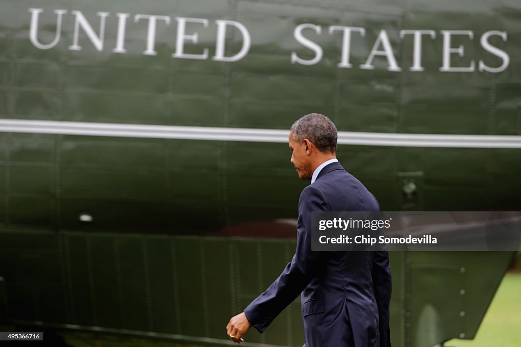 President Obama Departs The White House For New Jersey