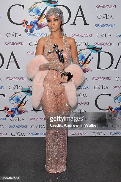 Fashion Icon award recipient Rihanna attends the winners walk during the 2014 CFDA fashion awards at Alice Tully Hall, Lincoln Center on June 2, 2014...