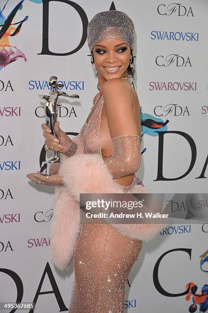 Fashion Icon award recipient Rihanna attends the winners walk during the 2014 CFDA fashion awards at Alice Tully Hall, Lincoln Center on June 2, 2014...