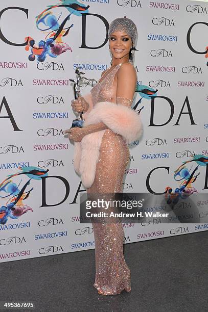 Fashion Icon award recipient Rihanna attends the winners walk during the 2014 CFDA fashion awards at Alice Tully Hall, Lincoln Center on June 2, 2014...