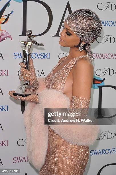 Fashion Icon award recipient Rihanna attends the winners walk during the 2014 CFDA fashion awards at Alice Tully Hall, Lincoln Center on June 2, 2014...