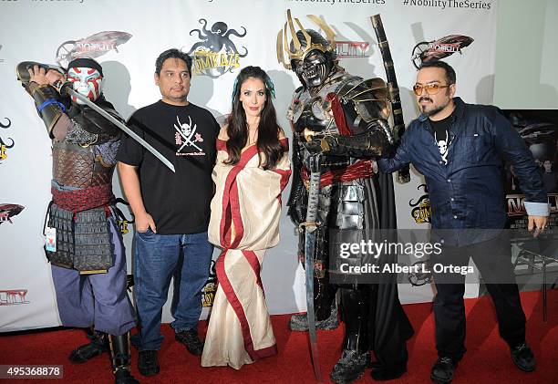 Actor Dragon Dronet as The Baron, VFX artist Exo Vreal, actress Mandy Amano as Princess Kyoko and acter Stephen Meyer as Reiku from 'The Sun Devil...