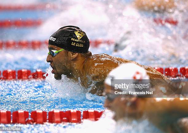 Chad Le Clos of South Africa competes in the Men's 200m Breaststroke final during day one of the FINA World Swimming Cup 2015 at the Hamad Aquatic...