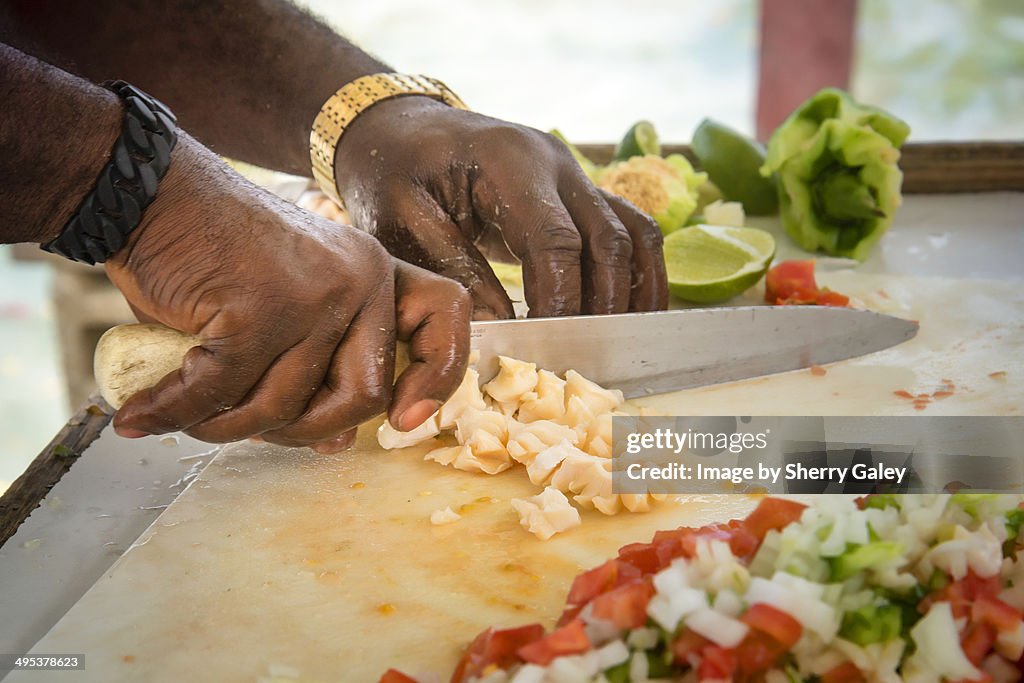 Making conch salad on the street