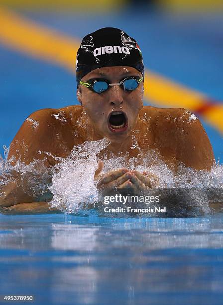 David Zoltan Verraszto of Hungary competes in the Men's 400m Individual Medley final during day one of the FINA World Swimming Cup 2015 at the Hamad...