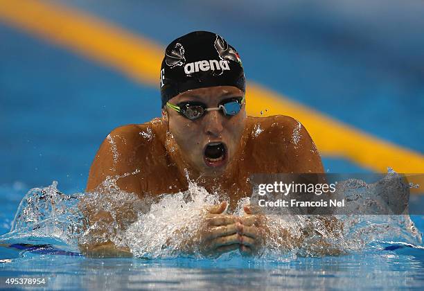 David Zoltan Verraszto of Hungary competes in the Men's 400m Individual Medley final during day one of the FINA World Swimming Cup 2015 at the Hamad...