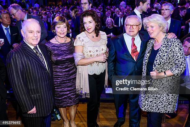 Daniel Barenboim, Daniela Schadt, Elena Bashkirova, Hubert Burda and Monika Gruetters attend the VDZ Publishers Night on November 2, 2015 in Berlin,...