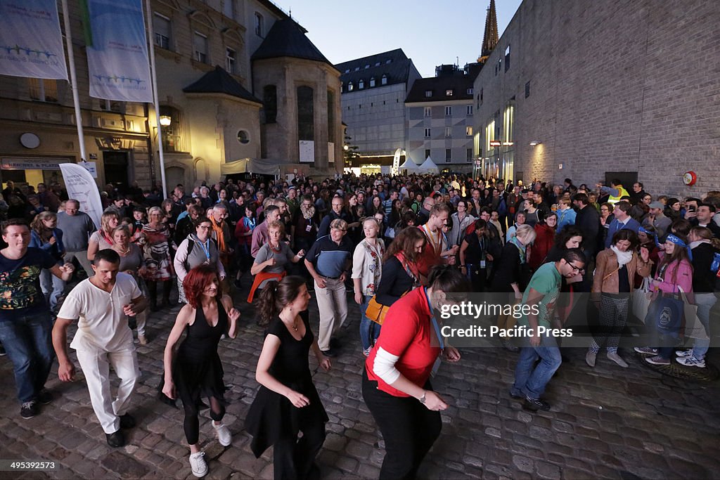 Visitors to the 99th Deutscher Katholikentag (German...