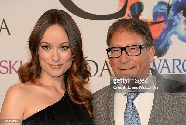 Actress Olivia Wilde and designer Stuart Weitzman attend the 2014 CFDA fashion awards at Alice Tully Hall, Lincoln Center on June 2, 2014 in New York...