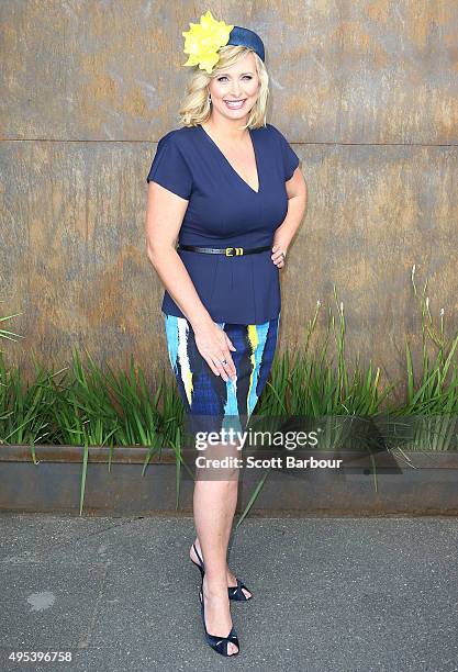 Johanna Griggs poses at the Emirates Marquee on Melbourne Cup Day at Flemington Racecourse on November 3, 2015 in Melbourne, Australia.