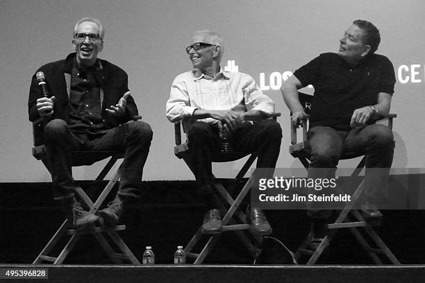 The three directors of the movie Airplane! Jerry Zucker, Jim Abrahams, and David Zucker at The Industry Workshops at the Los Angeles Center Studios...