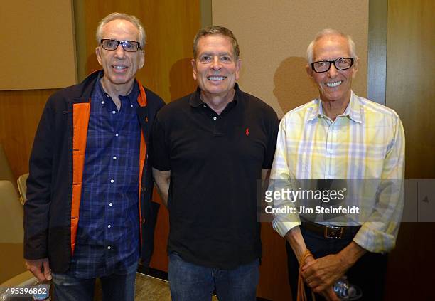 The three directors of the movie Airplane! Jerry Zucker, David Zucker, and Jim Abrahams pose for a portrait at The Industry Workshops at the Los...