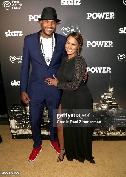 Carmelo Anthony and La La Anthony attend the "Power" premiere at Highline Ballroom on June 2, 2014 in New York City.