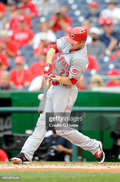 Brennan Boesch of the Cincinnati Reds bats against the Washington Nationals at Nationals Park on September 28, 2015 in Washington, DC.