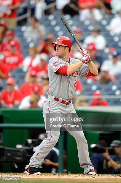 Brennan Boesch of the Cincinnati Reds bats against the Washington Nationals at Nationals Park on September 28, 2015 in Washington, DC.