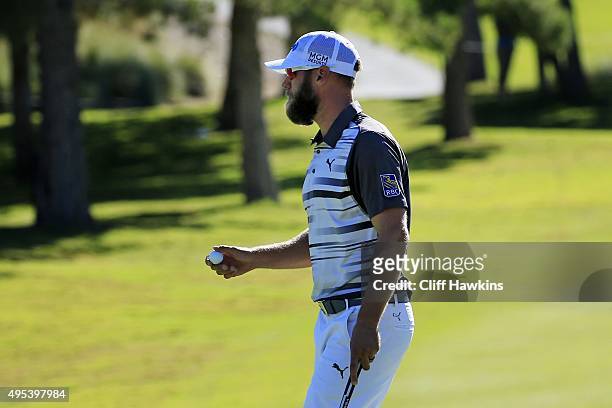 Graham DeLaet of Canada holds his ball during the second round of the Shriners Hospitals For Children Open on October 23, 2015 at TPC Summerlin in...