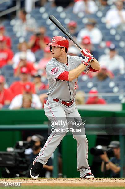 Brennan Boesch of the Cincinnati Reds bats against the Washington Nationals at Nationals Park on September 28, 2015 in Washington, DC.