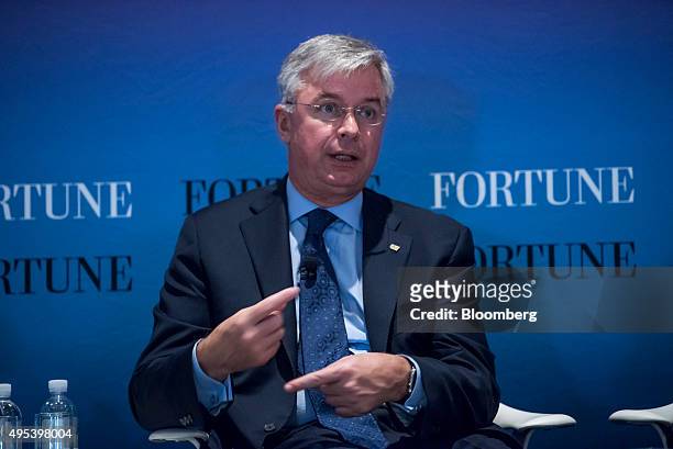 Hubert Joly, chairman and chief executive officer of Best Buy Co. Inc., speaks during the 2015 Fortune Global Forum in San Francisco, California,...