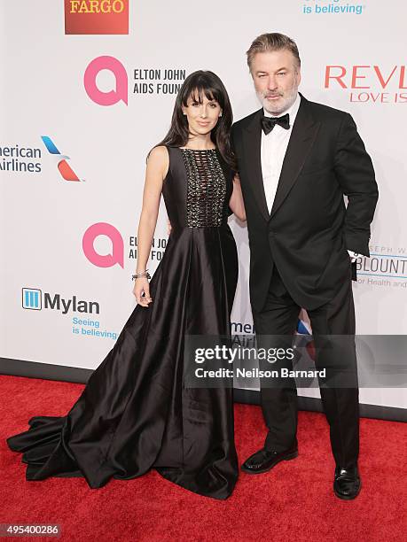 Hilaria Baldwin and Actor Alec Baldwin attend Elton John AIDS Foundation's 14th Annual An Enduring Vision Benefit at Cipriani Wall Street on November...