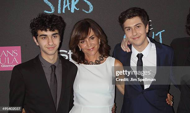 Actors Alex Wolff, Polly Draper and Nat Wolff attend "The Fault In Our Stars" premiere at Ziegfeld Theater on June 2, 2014 in New York City.