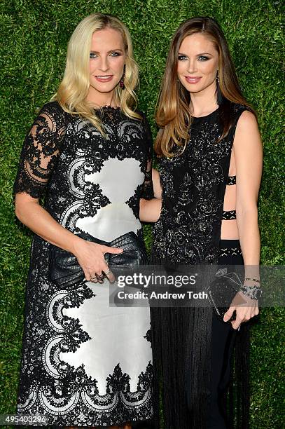 Designers Keren Craig and Georgina Chapman of Marchesa attend the 12th annual CFDA/Vogue Fashion Fund Awards at Spring Studios on November 2, 2015 in...