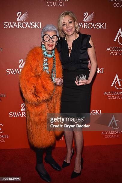 Interior Designer and Fashion Icon Iris Apfel and Nadja Swarovski pose with award at 19th Annual Accessories Council ACE Awards on November 2, 2015...