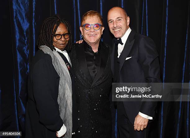 Actress Whoopi Goldberg, Sir Elton John, and journalist Matt Lauer attend Elton John AIDS Foundation's 14th Annual An Enduring Vision Benefit at...