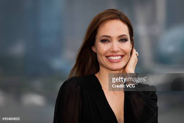 Actress Angelina Jolie attends "Maleficent" photocall at The Bund on June 3, 2014 in Shanghai, China.