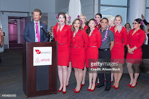 Public Information Officer, Doug Yakel speaks during Virgin America and Airbnb Hawaii Launch Party on November 2, 2015 in San Francisco, California.