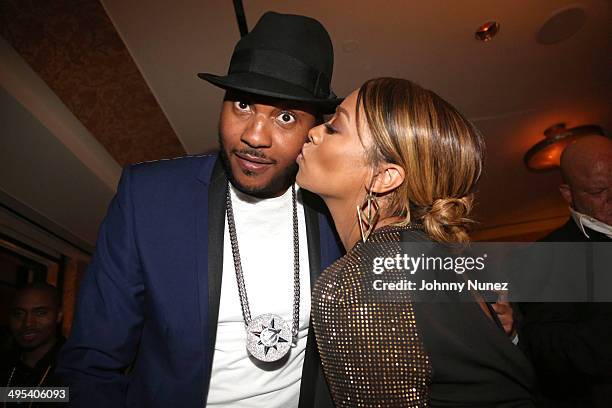 Carmelo Anthony and La La Anthony attend Carmelo Anthony's '30 for 30' Birthday Dinner at The NoMad Hotel on June 2, 2014 in New York City.
