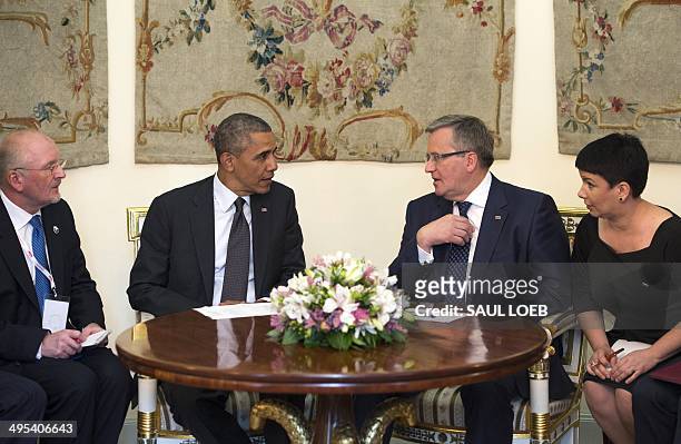 Polish President Bronislaw Komorowski and US President Barack Obama hold a meeting at the Belweder Palace in Warsaw, June 3, 2014. Obama arrived for...