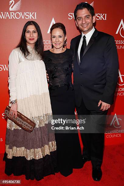 Jewlery Designer Deepa Lakhani, President of Accessories Council Karen Giberson, and Jewlery Designer Jay Lakhani attend 19th Annual Accessories...