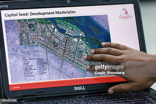 Laptop computer shows a map of the proposed Andhra Pradesh state capital "Amaravati" inside the Andhra Pradesh Capital Region Development Authority...