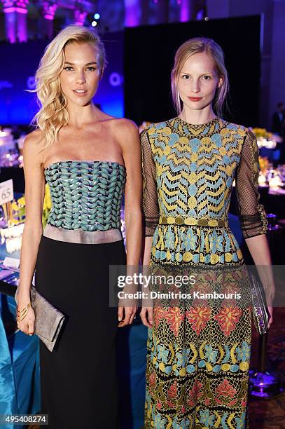 Models Britt Maren and Katrin Thormann attend Elton John AIDS Foundation's 14th Annual An Enduring Vision Benefit at Cipriani Wall Street on November...