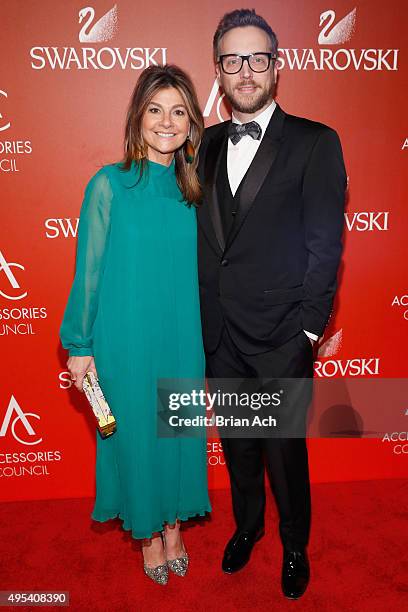 Designer Lisa Perry poses with Editor-in-Chief InStyle Magazine, Ariel Foxman at 19th Annual Accessories Council ACE Awards on November 2, 2015 in...