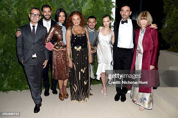 President Steven Kolb, designer and winner Jonathan Simkhai, designer and winner Aurora James of Brother Vellies, designer Diane von Furstenberg,...