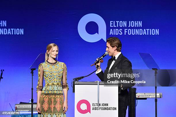 View of auction onstage at Elton John AIDS Foundation's 14th Annual An Enduring Vision Benefit at Cipriani Wall Street on November 2, 2015 in New...