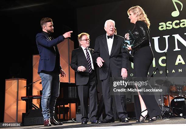 Singer-songwriter Justin Timberlake, ASCAP President and Chairman of the Board Paul Williams, President Jimmy Carter, and singer Trisha Yearwood...