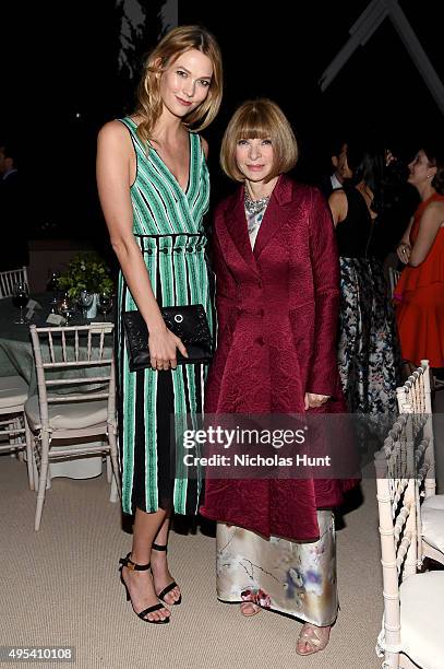 Karlie Kloss and Vogue Editor-in-chief Anna Wintour attend the 12th annual CFDA/Vogue Fashion Fund Awards at Spring Studios on November 2, 2015 in...