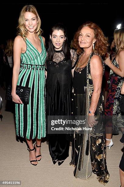 Karlie Kloss, Lorde, and Diane von Furstenberg attend the 12th annual CFDA/Vogue Fashion Fund Awards at Spring Studios on November 2, 2015 in New...