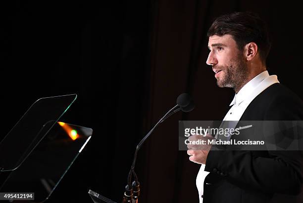 Singer-songwriter Sam Hunt speaks onstage during the 53rd annual ASCAP Country Music awards at the Omni Hotel on November 2, 2015 in Nashville,...