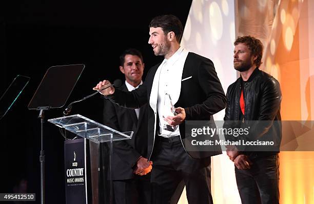 Singer-songwriter Sam Hunt speaks onstage during the 53rd annual ASCAP Country Music awards at the Omni Hotel on November 2, 2015 in Nashville,...