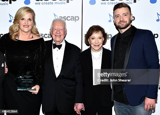 Trisha Yearwood, President Jimmy Carter, Rosalynn Carter, and Justin Timberlake attend the 53rd annual ASCAP Country Music awards at the Omni Hotel...