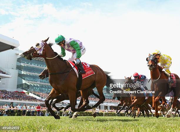 Michelle Payne rides Prince of Penzance to win race seven The Emirates Melbourne Cup on Melbourne Cup Day at Flemington Racecourse on November 3,...