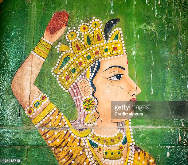 paintings in jain temple bhandreshwar bikaner india - indian royalty stock pictures, royalty-free photos & images